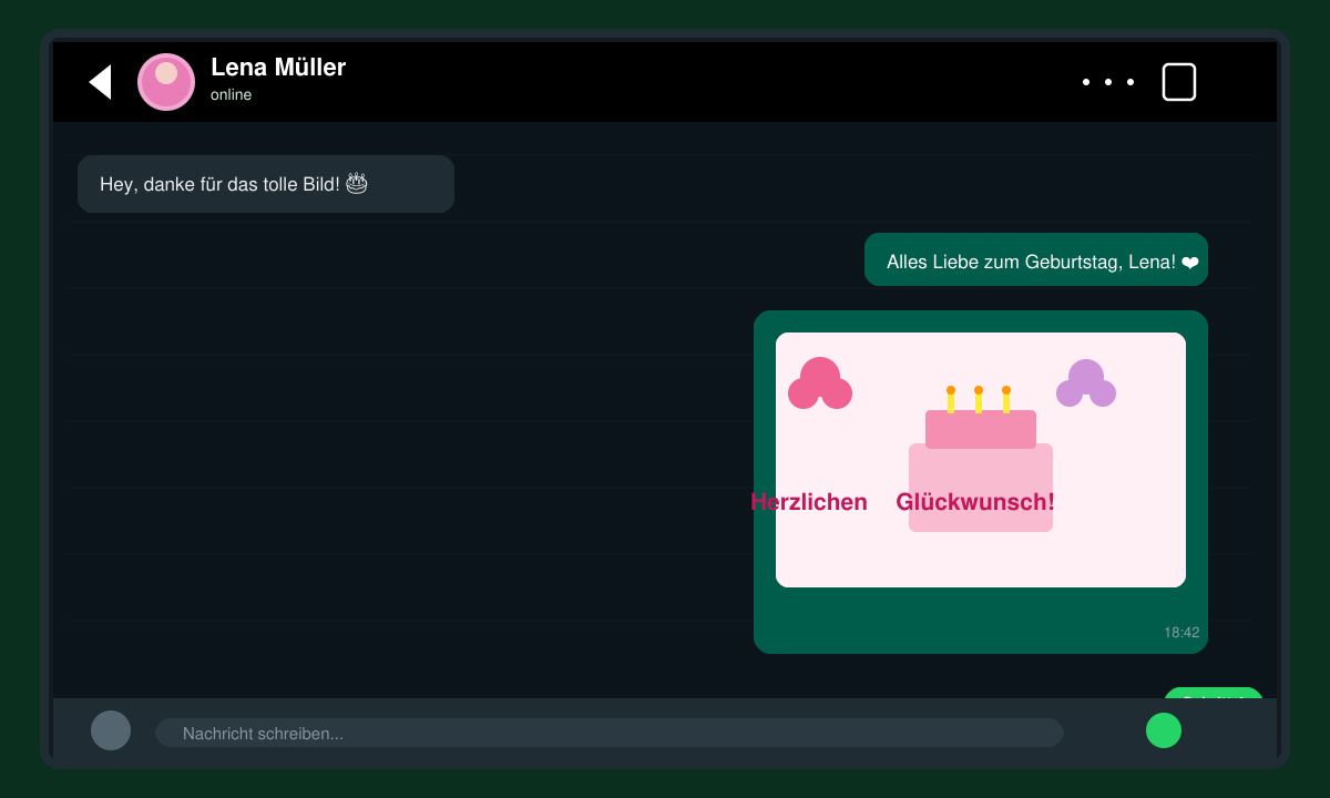 WhatsApp-Chat mit versendetem Geburtstagsbild für eine Frau