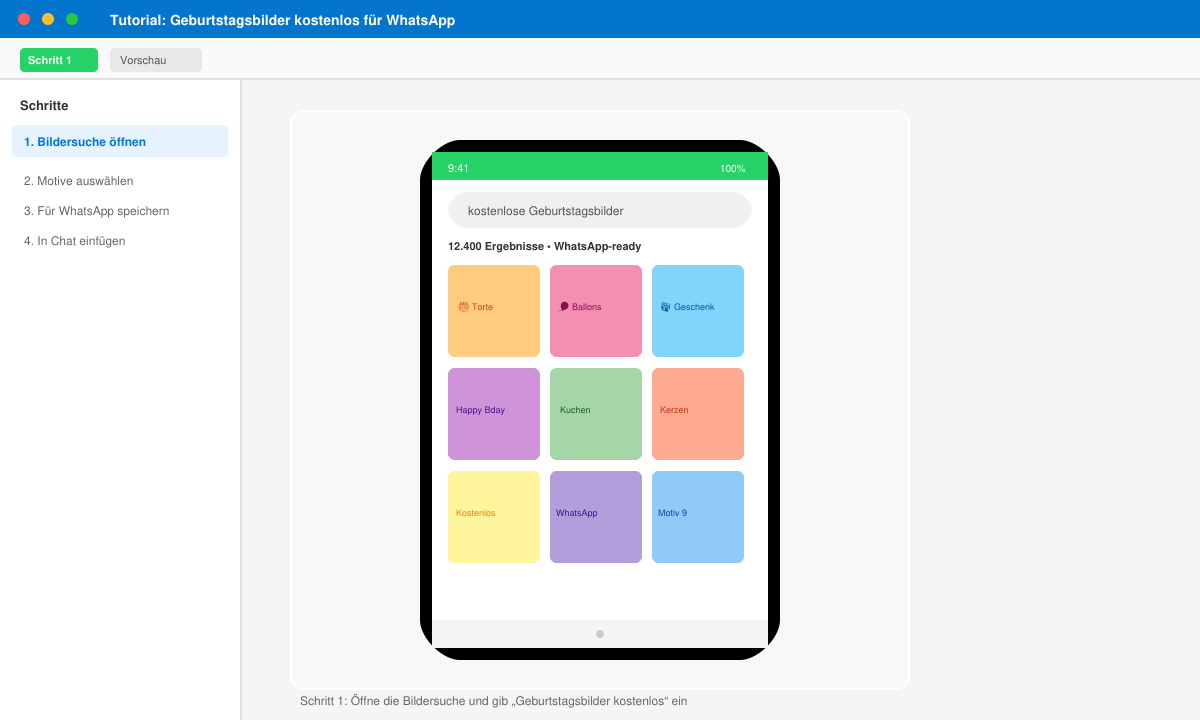 Smartphone-Bildschirm mit Suche nach Geburtstagsbildern