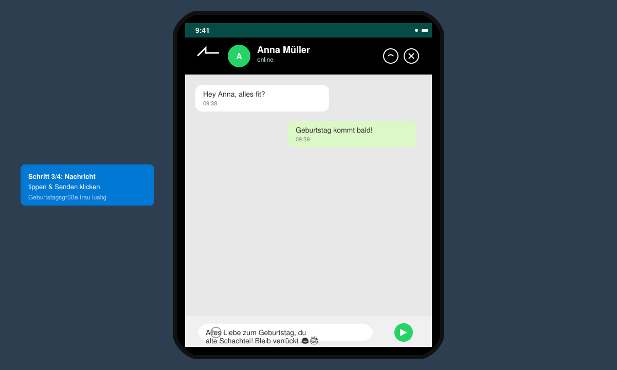 Close-up of WhatsApp chat window with a typed funny birthday greeting ready to send