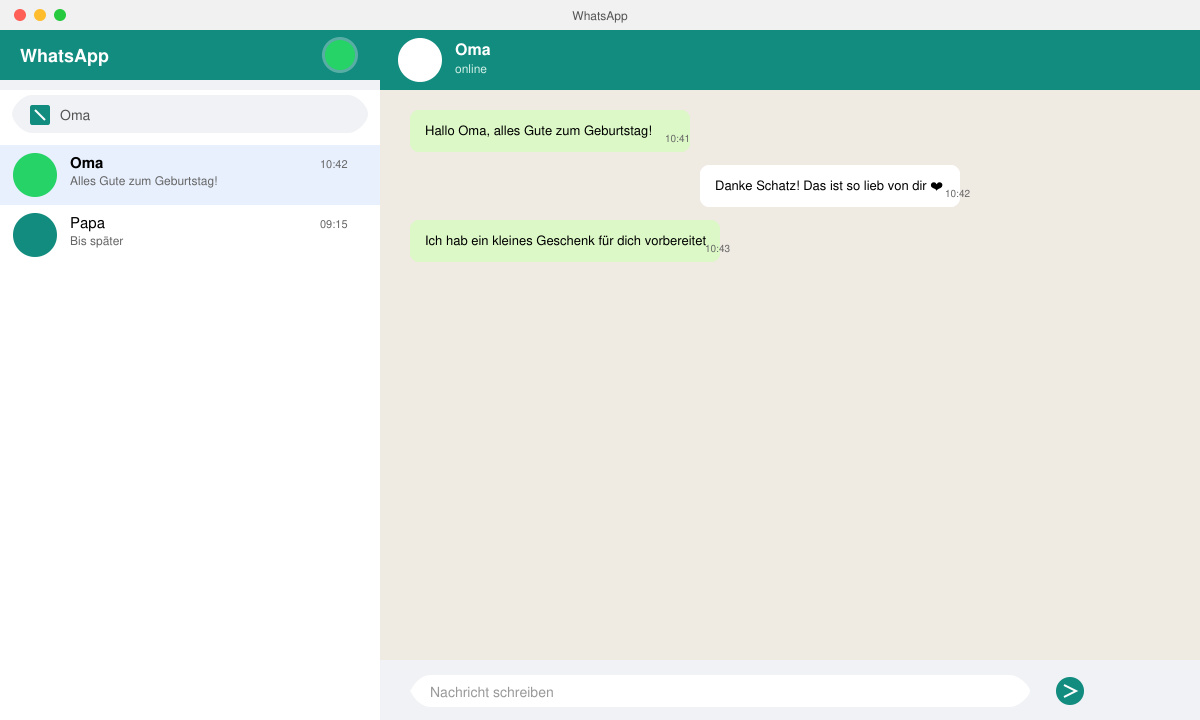 Chat in WhatsApp für Geburtstagsgrüße öffnen