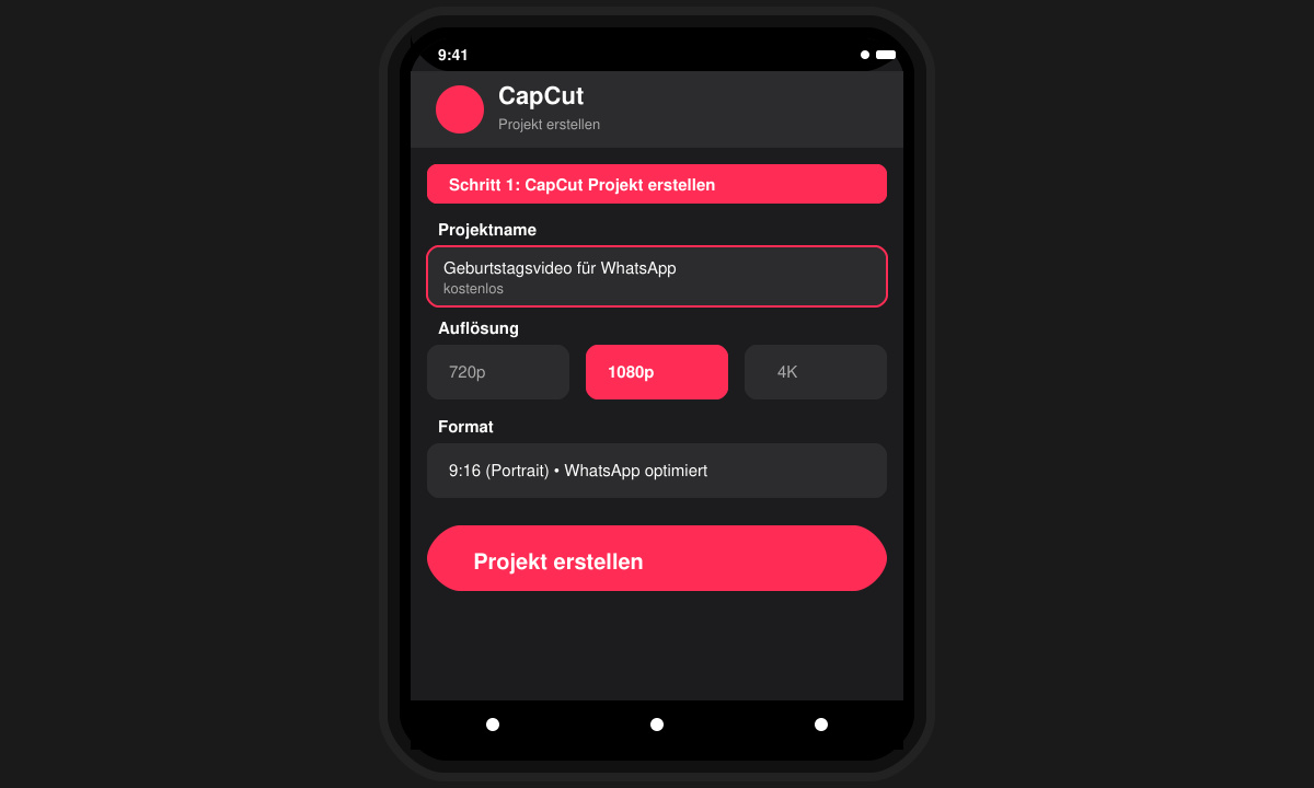 CapCut Projekt erstellen mit Auflösungseinstellung