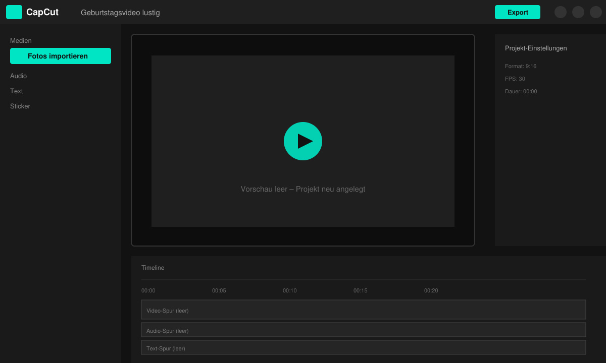 CapCut Projekt für lustiges Geburtstagsvideo anlegen