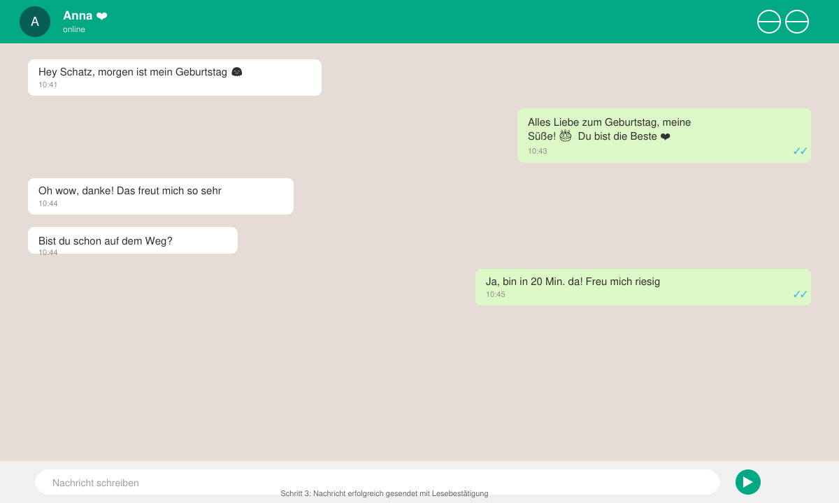 Erfolgreich gesendete Geburtstagswünsche in WhatsApp-Chat mit Freundin