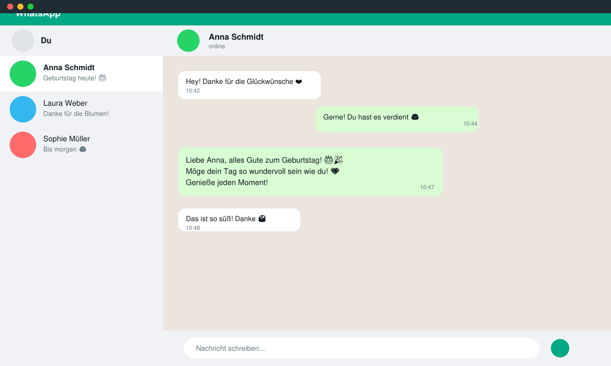 Personalisierter Geburtstagswunsch für eine Frau in WhatsApp Chat