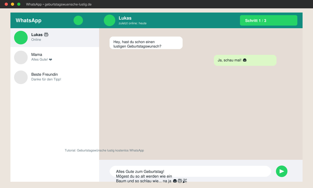 Lustiger Geburtstagswunsch in WhatsApp Chat eingeben