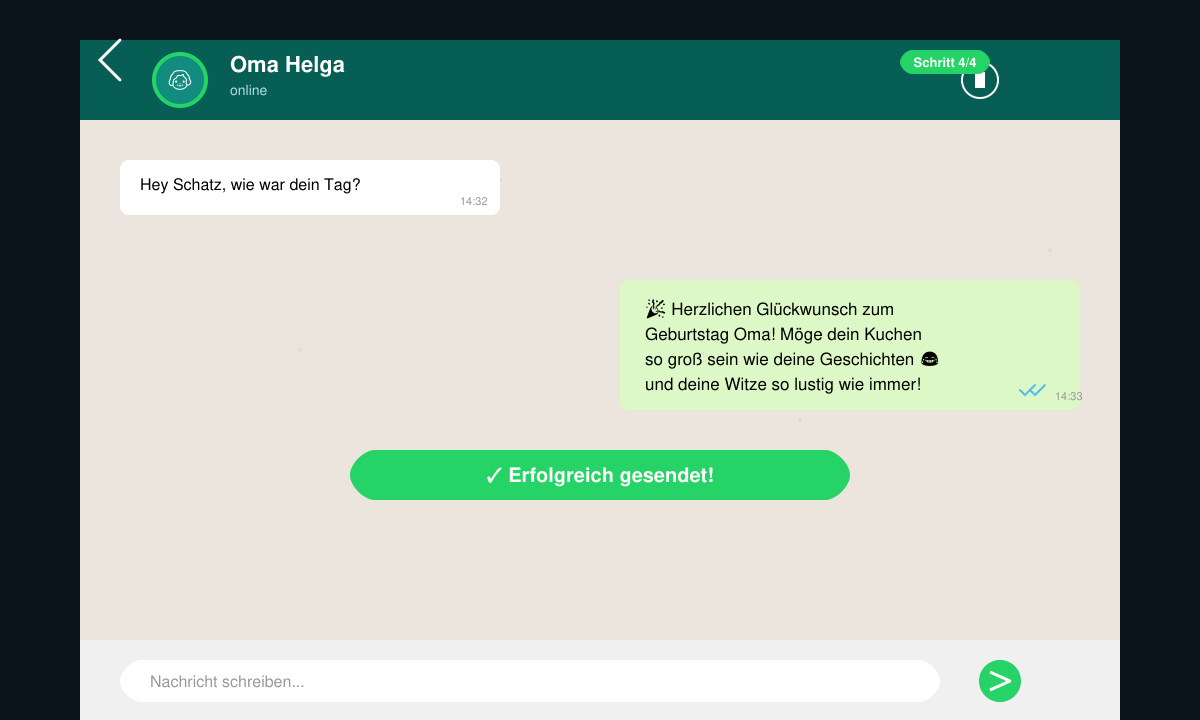 Erfolgreich gesendeter lustiger Geburtstagswunsch in WhatsApp