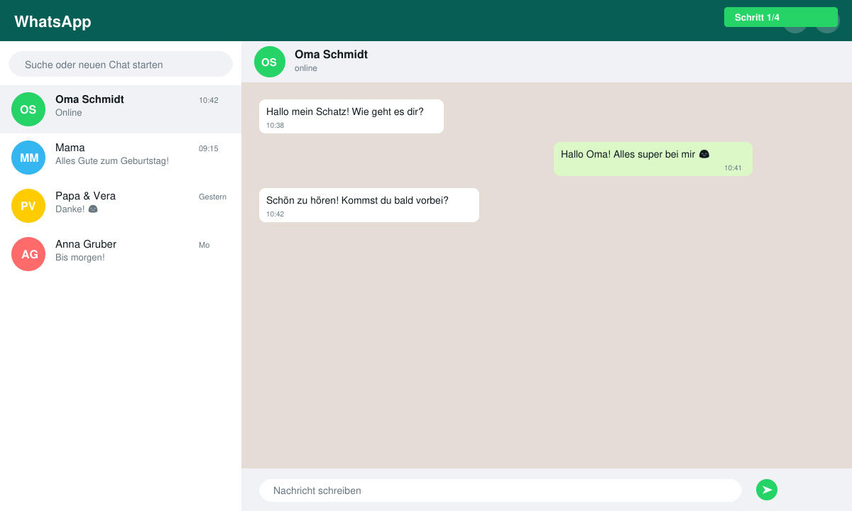 WhatsApp Chat öffnen und Kontakt für Glückwünsche auswählen
