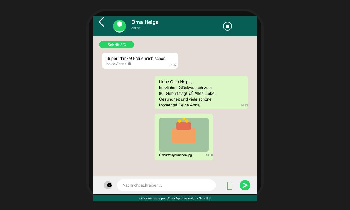 Individueller Glückwunsch in WhatsApp mit Emoji und Foto