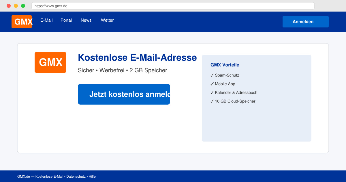 GMX de GMX login kostenlose email adresse