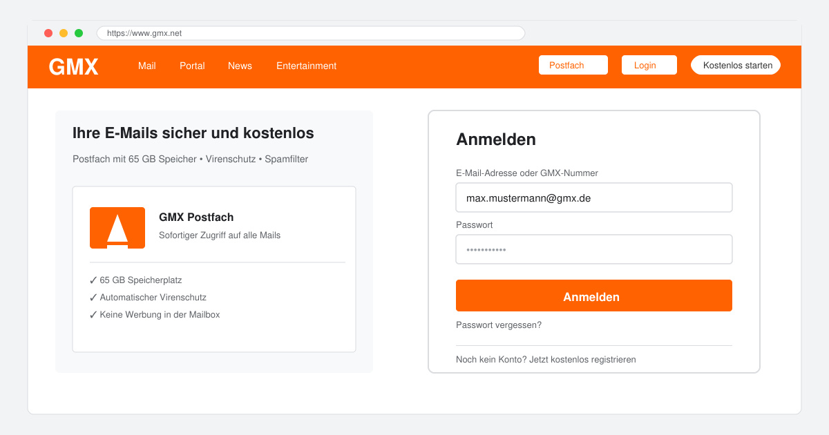 GMX login mein postfach
