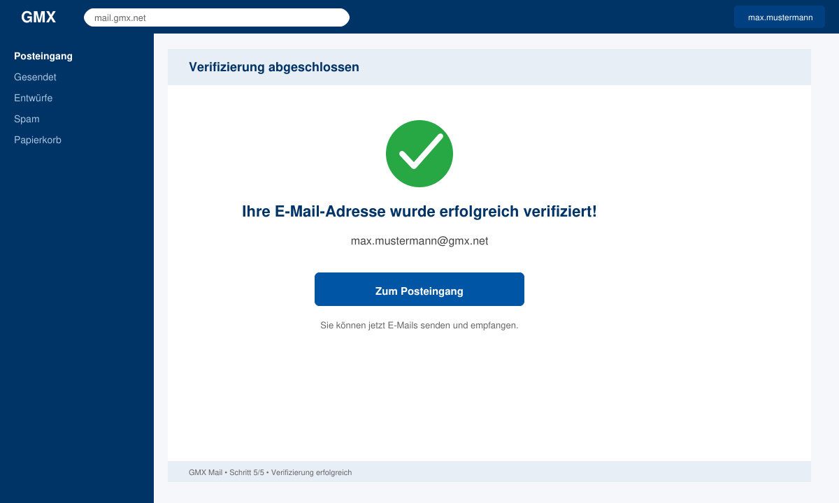 Verifizierungsschritt bei GMX Registrierung