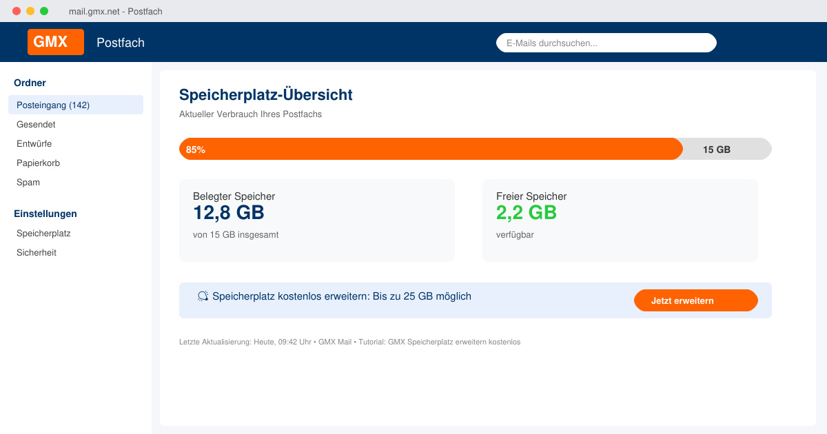 GMX speicherplatz erweitern kostenlos