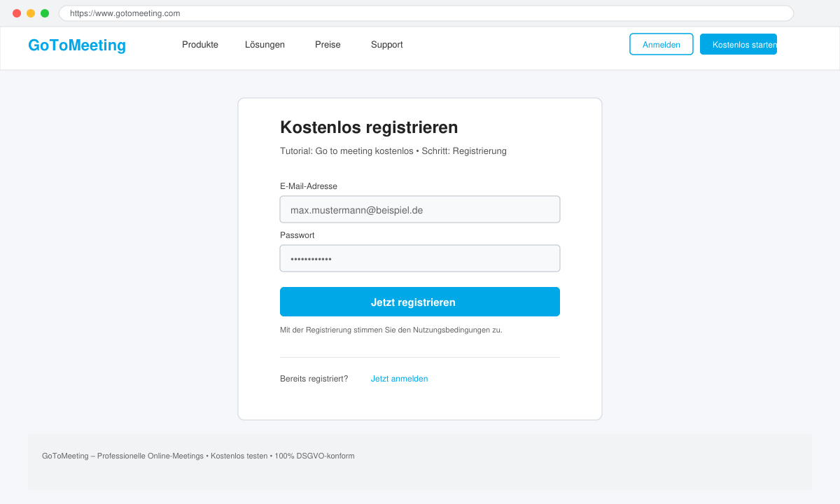 Go to meeting kostenlos Registrierungsformular