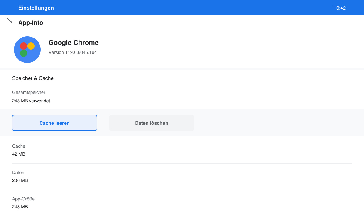 Cache löschen in den Android Einstellungen für Google Chrome