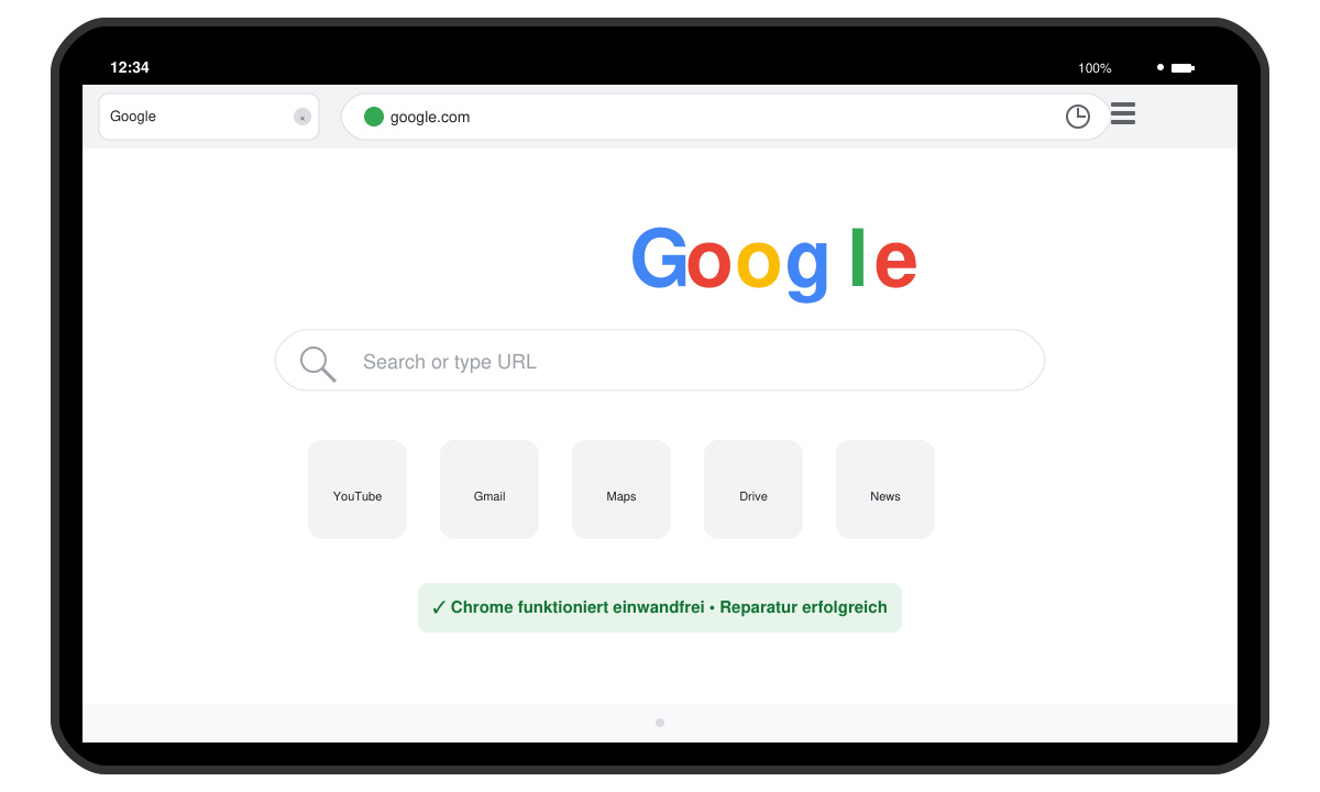 Erfolgreich gestarteter Google Chrome Browser auf Android nach der Reparatur