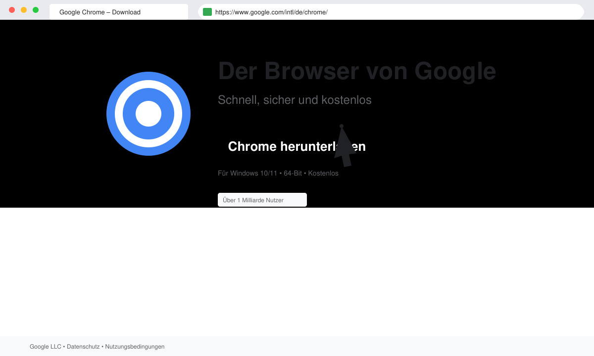 Google Chrome herunterladen kostenlos - Download-Button auf der offiziellen Seite