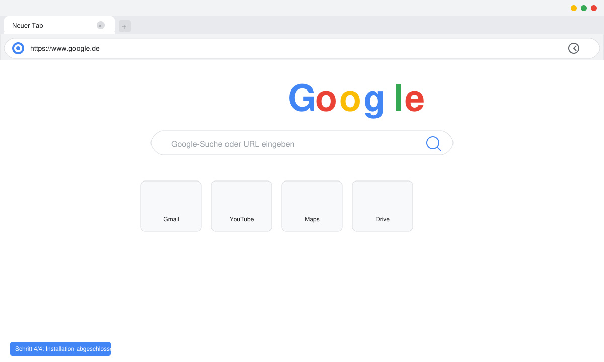 Erfolgreich installiertes Google Chrome Fenster