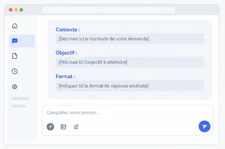 Interface éditoriale montrant les champs Contexte, Objectif et Format pour organiser une consigne