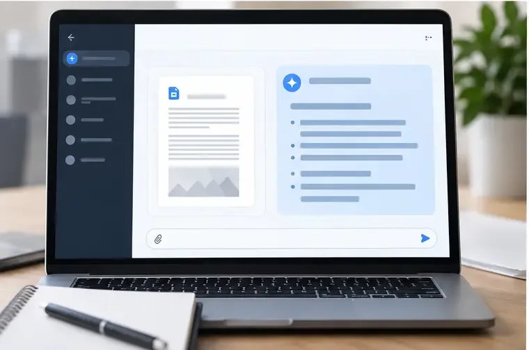 Notebook mostrando uma interface genérica com a miniatura de um documento e uma área de resumo