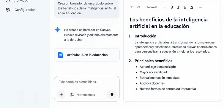 Ejemplo ilustrativo de Canvas con un borrador de artículo abierto para edición