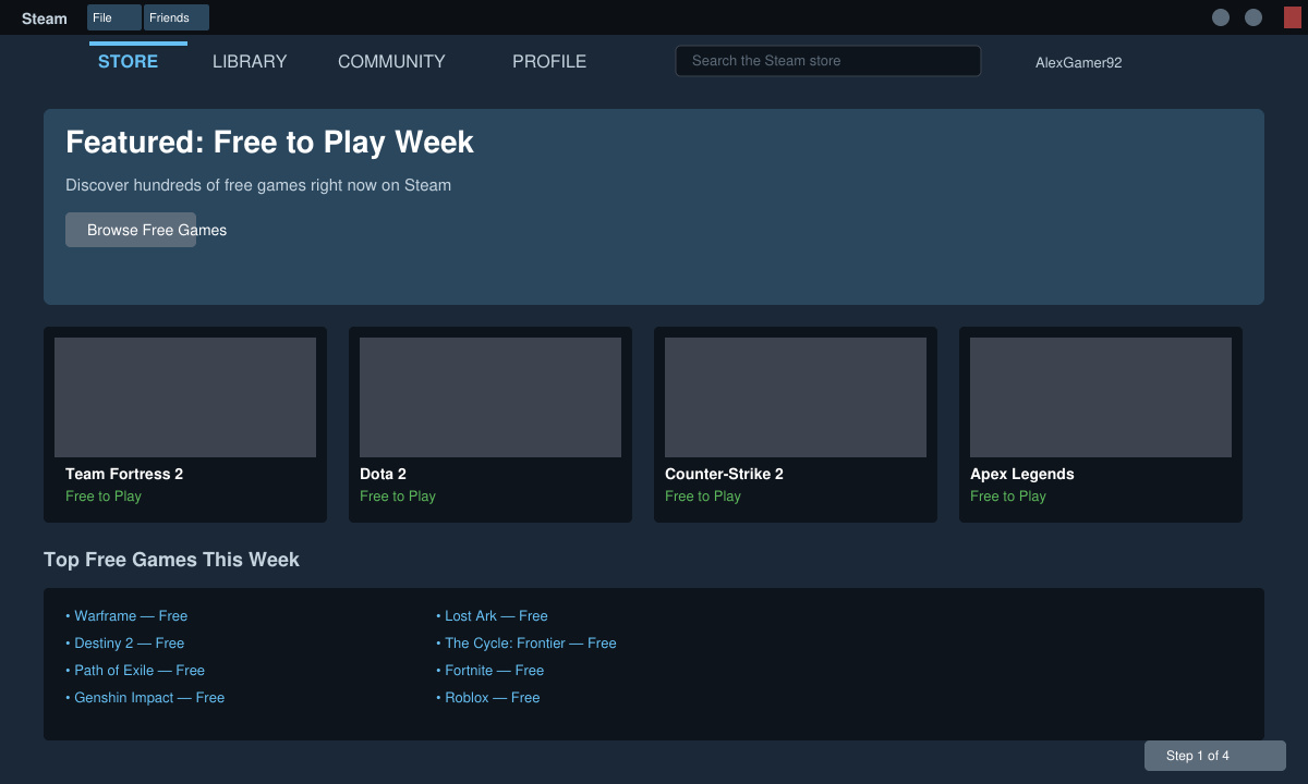 Steam Store Startseite mit hervorgehobener Store-Schaltfläche
