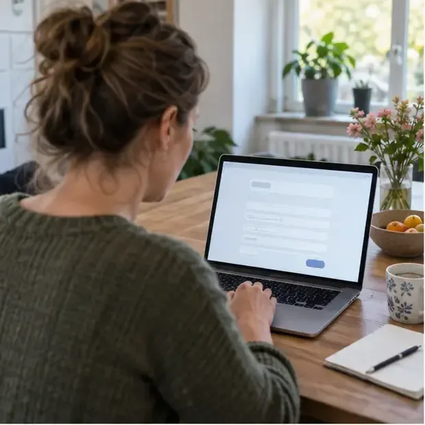 Een inwoner vult op een laptop een online formulier voor afvalinzameling in