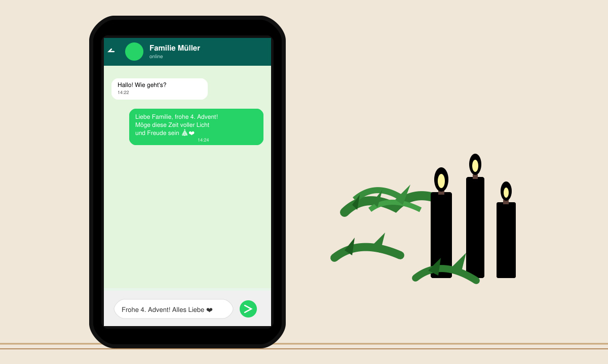Personalisierte Advent Grüße in WhatsApp eingeben