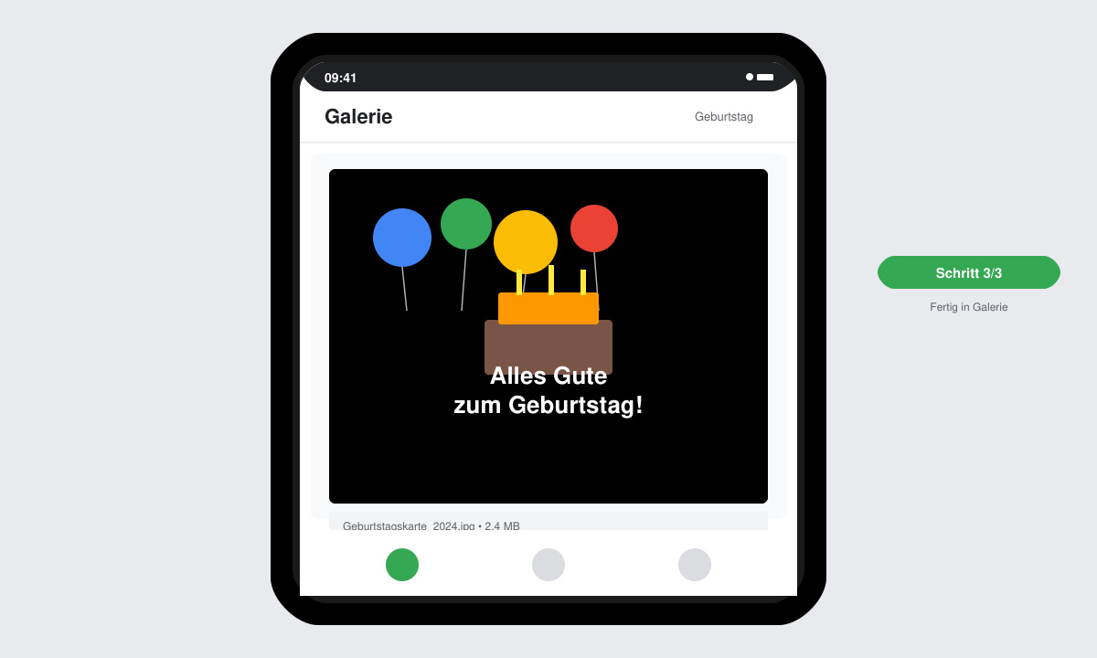 Exportierte Geburtstagskarte bereit zum Versand in WhatsApp
