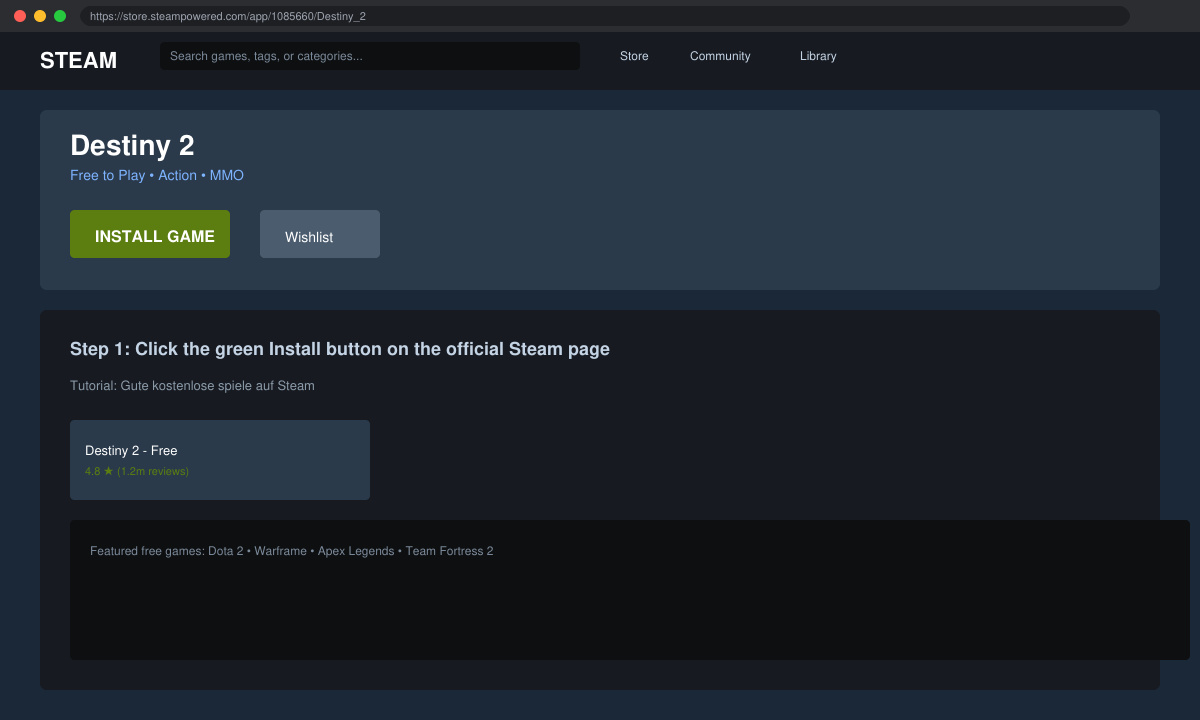 Steam Download-Button auf der offiziellen Seite