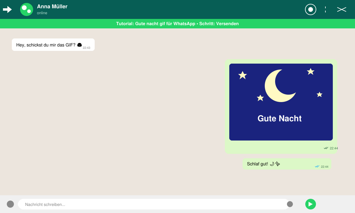 Gesendetes Gute nacht gif für WhatsApp in einem Chat