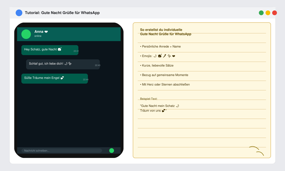 WhatsApp Chat mit Notizen für individuelle Gute Nacht Grüße
