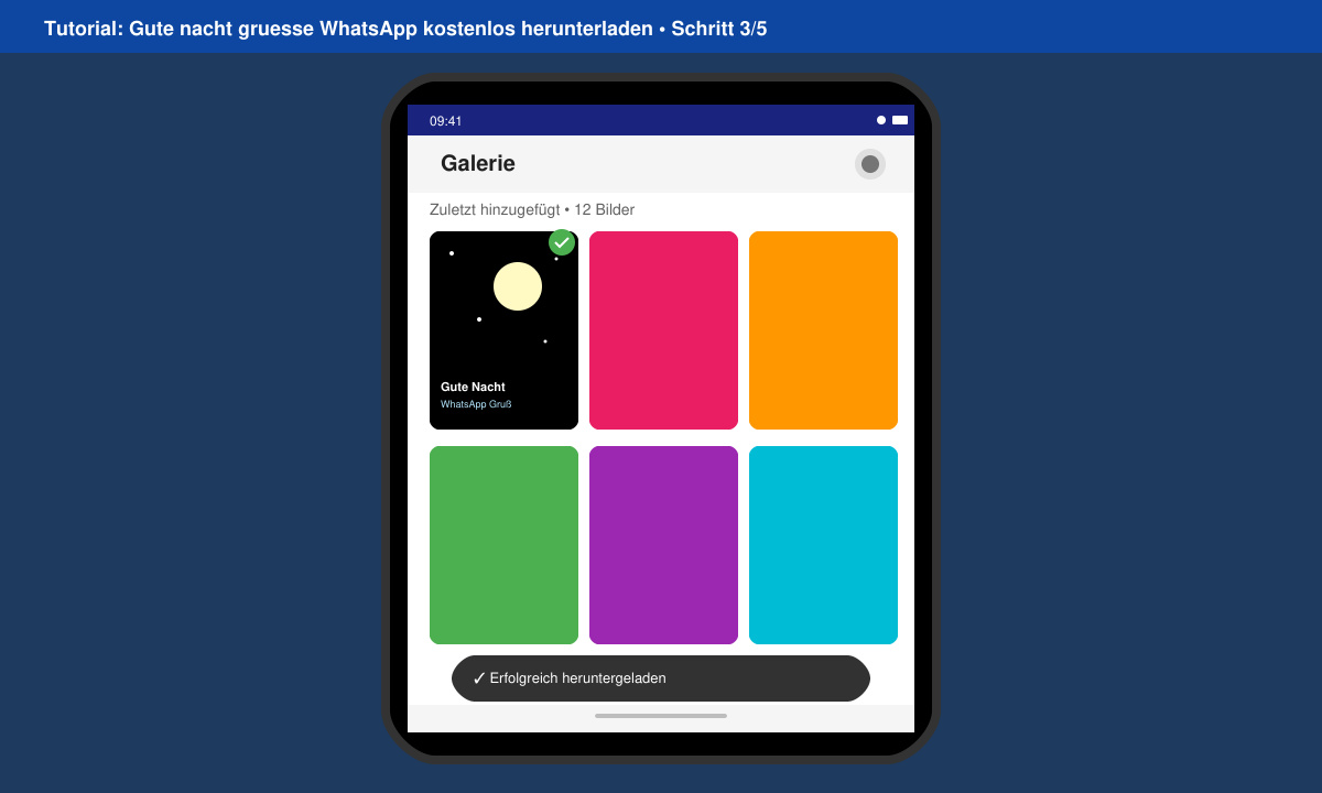 Erfolgreich heruntergeladenes Gute-Nacht-Bild in der Galerie eines Smartphones