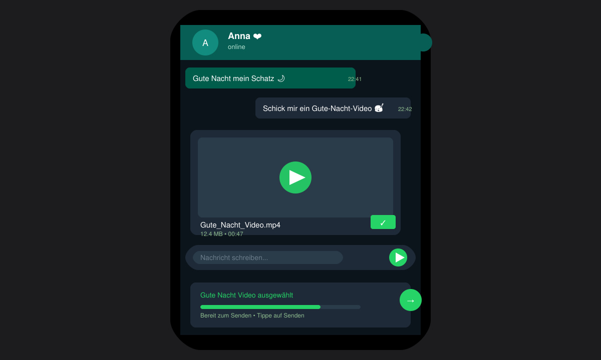 Gute Nacht Video in WhatsApp Chat senden