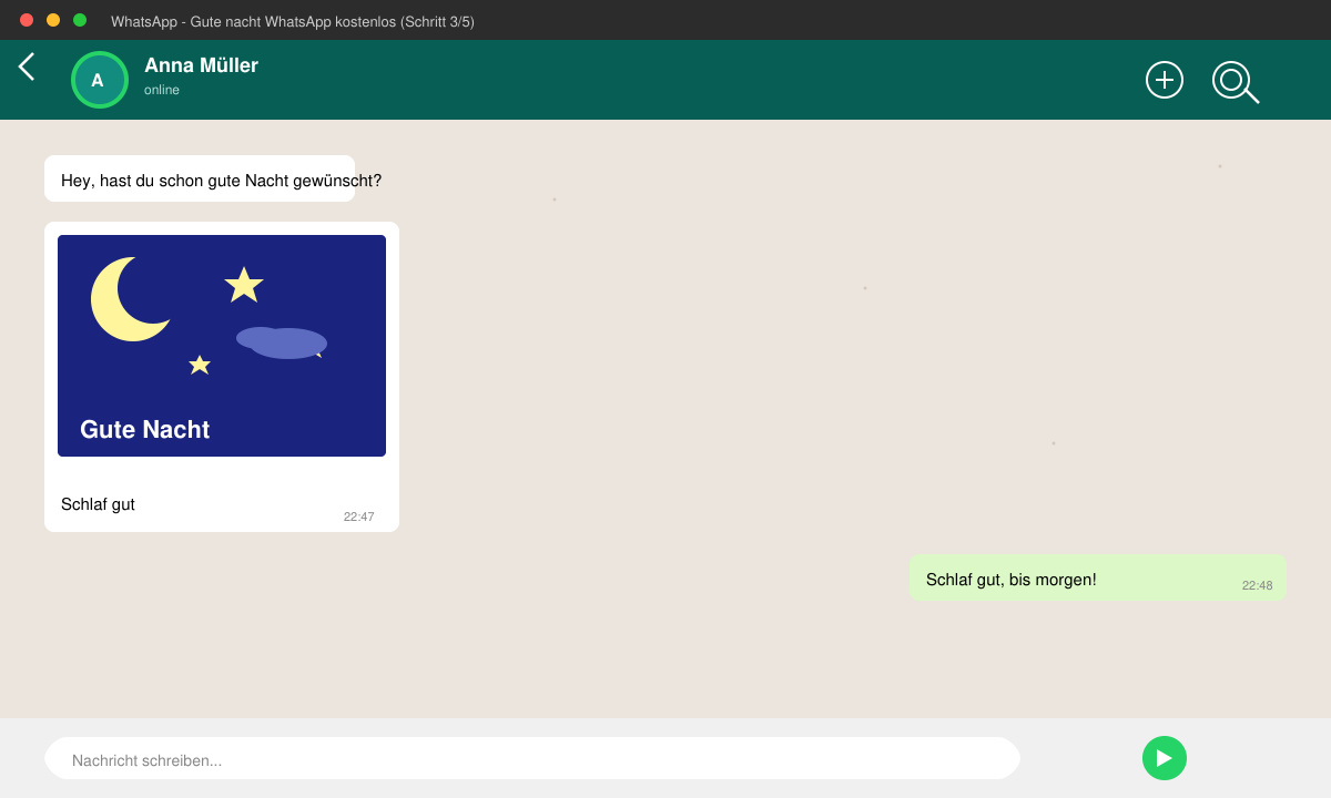 Gesendete Gute Nacht WhatsApp kostenlos Nachricht mit Bild und Text