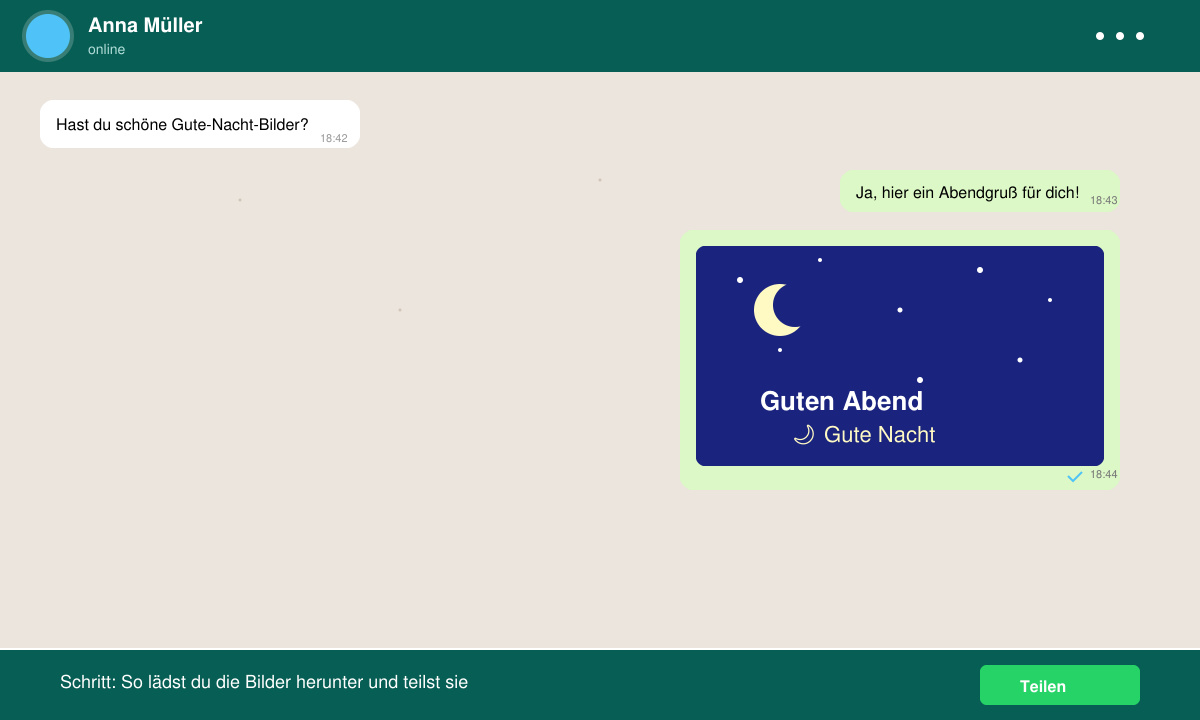 WhatsApp-Chat mit versendetem Abendgrußbild