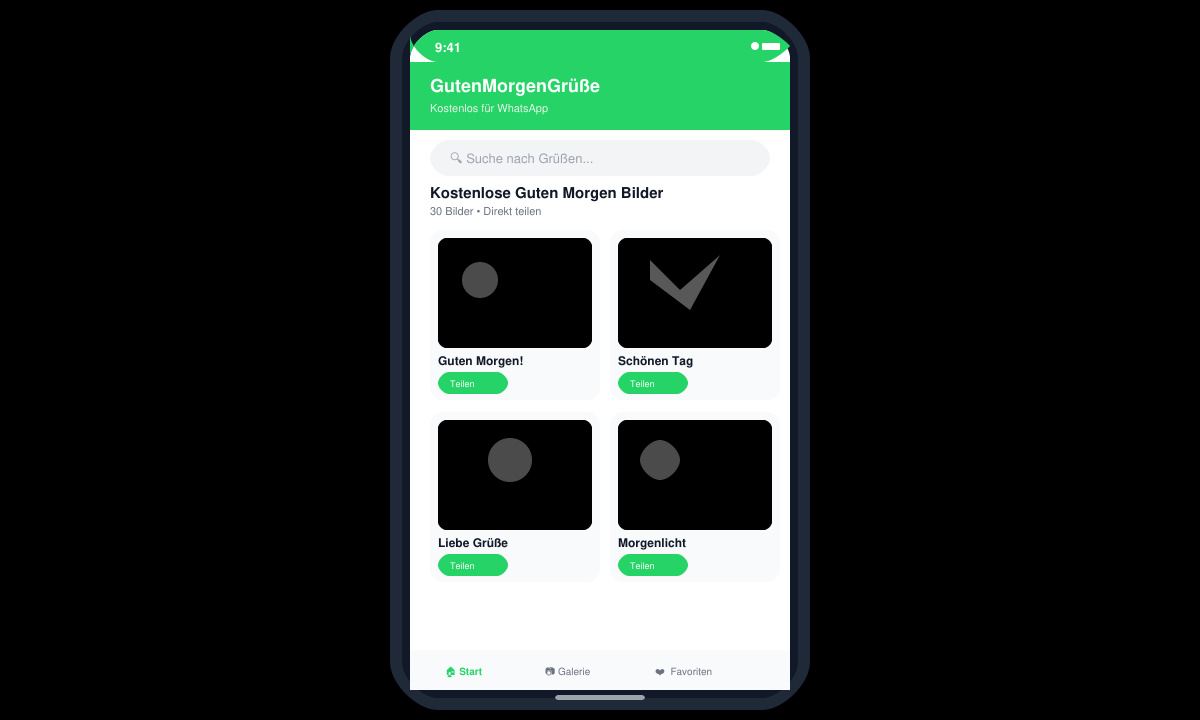Screenshot einer Website mit kostenlosen Guten-Morgen-Bildern für WhatsApp