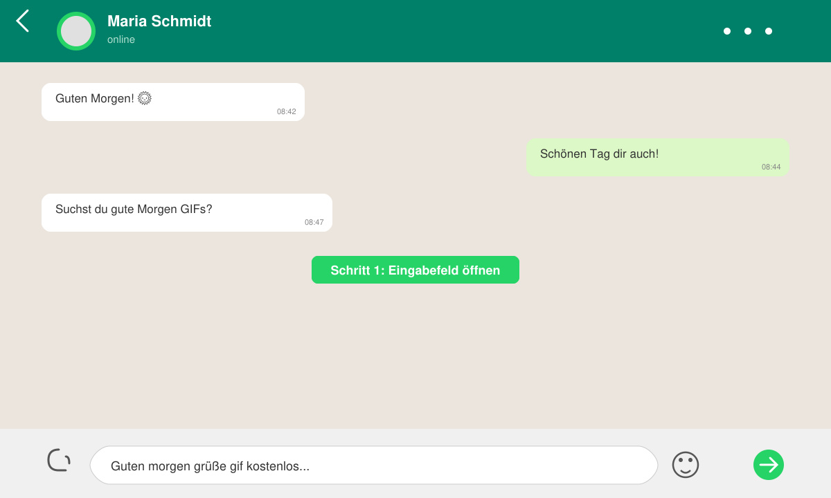 WhatsApp-Chatscreen mit geöffnetem Eingabefeld und Papierklammer-Symbol