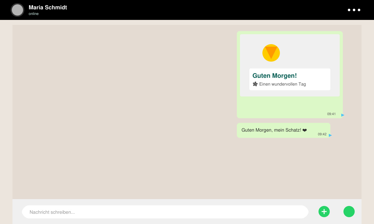 WhatsApp-Chat-Fenster mit versendetem Guten-Morgen-Bild und personalisiertem Text