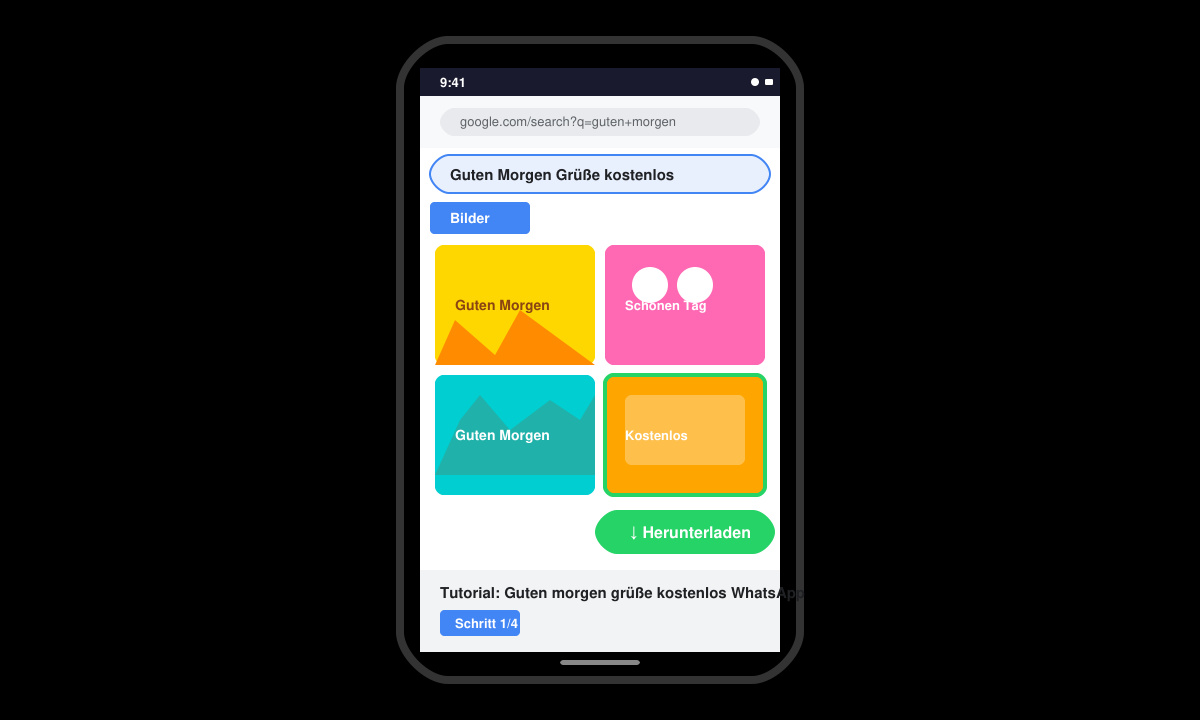 Smartphone-Bildschirm mit geöffneter Bildersuche und Download-Button