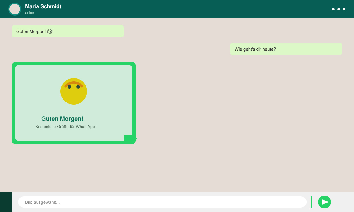 WhatsApp-Chat mit ausgewähltem Guten-Morgen-Bild und Senden-Button
