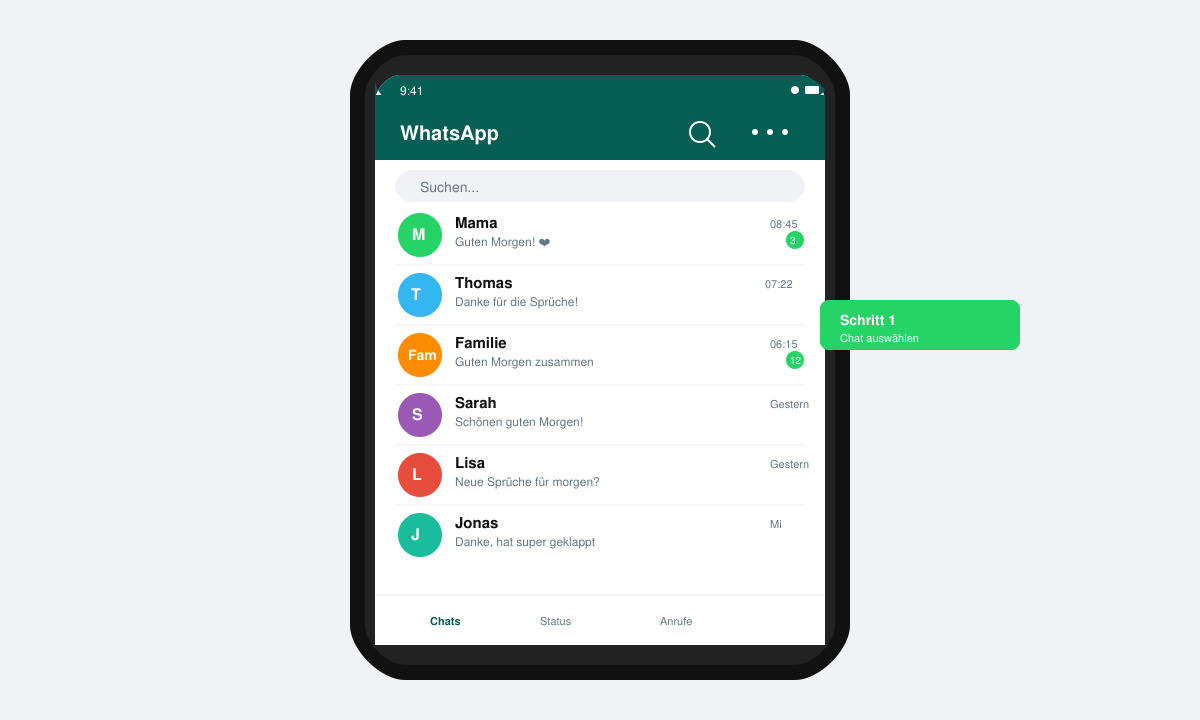 WhatsApp Chat auswählen für Guten Morgen Sprüche
