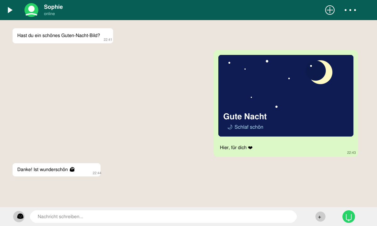 WhatsApp Chat mit versendetem Guten Nacht Bild