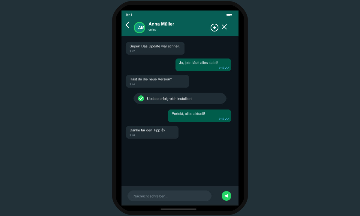 WhatsApp nach erfolgreichem Update auf dem Smartphone