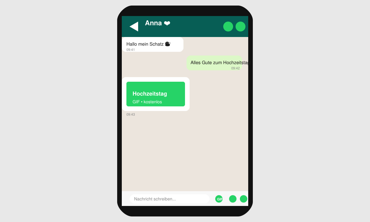 WhatsApp Chat mit geöffnetem Eingabefeld für GIF Suche