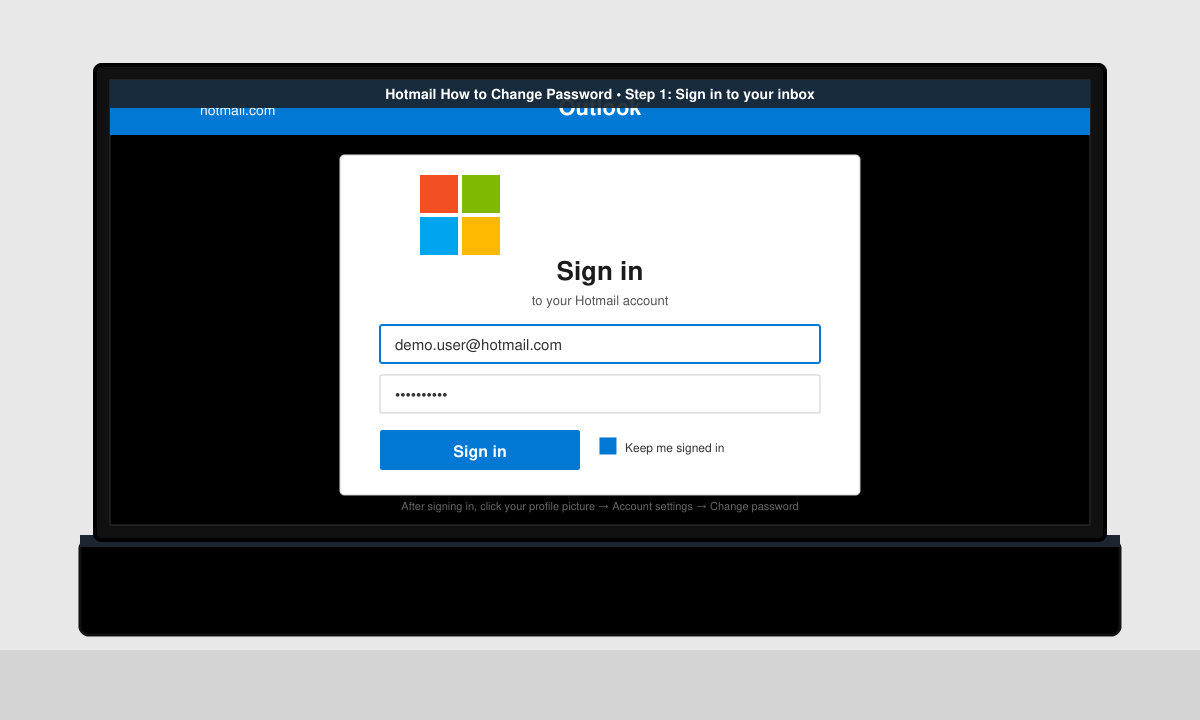 Signing into Hotmail account to begin password change