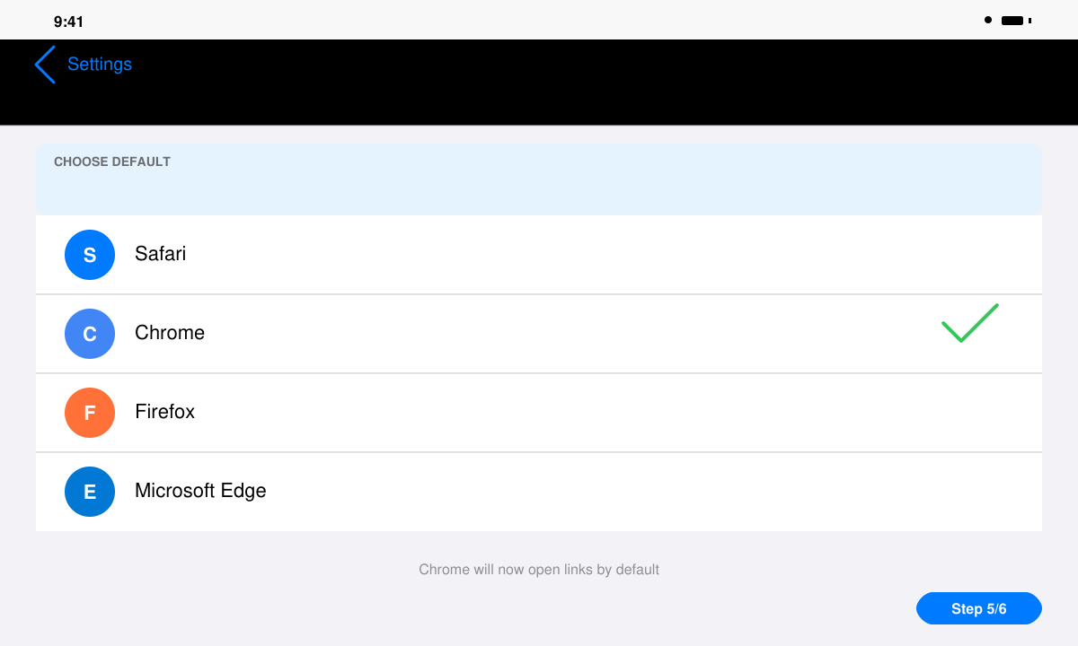 Confirmation screen showing new default browser selection