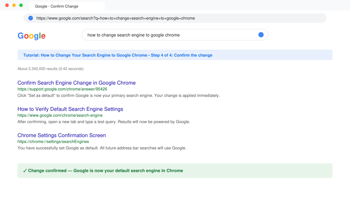 Chrome address bar with a search query typed and the resulting Google search page displayed