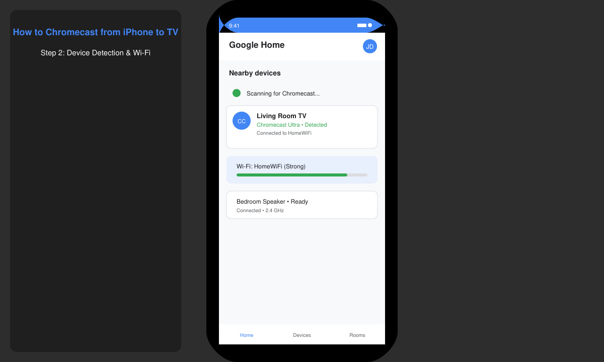 Google Home app detecting Chromecast during setup on iPhone
