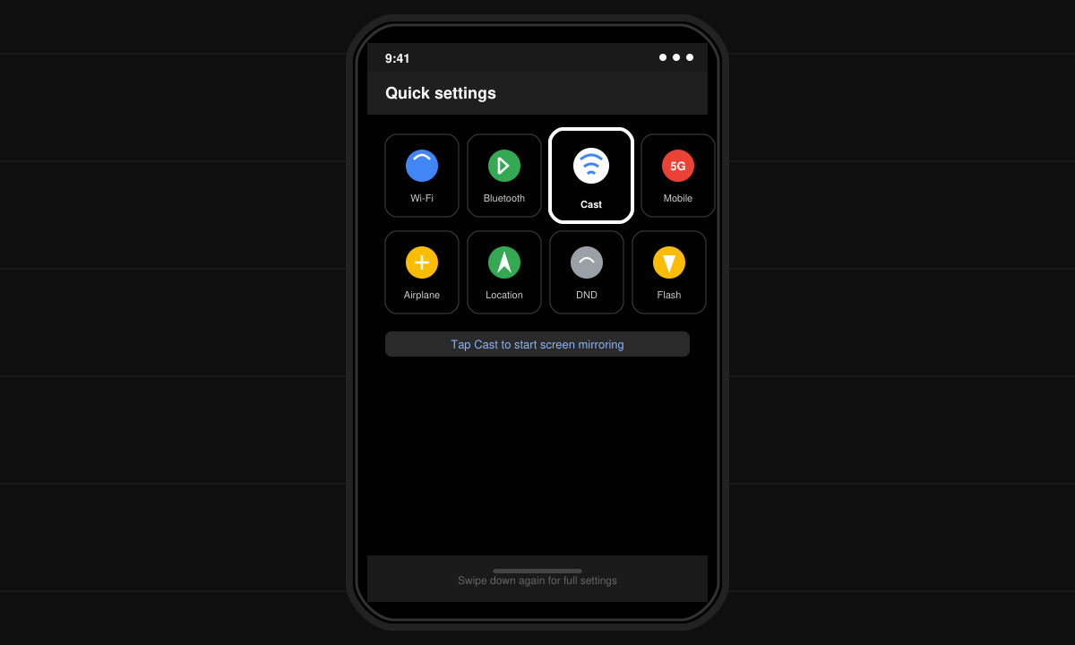 Close-up of an Android phone Quick Settings panel highlighting the Cast tile