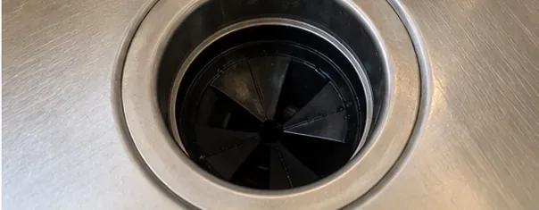A clean-looking garbage disposal opening after rinsing and inspection.